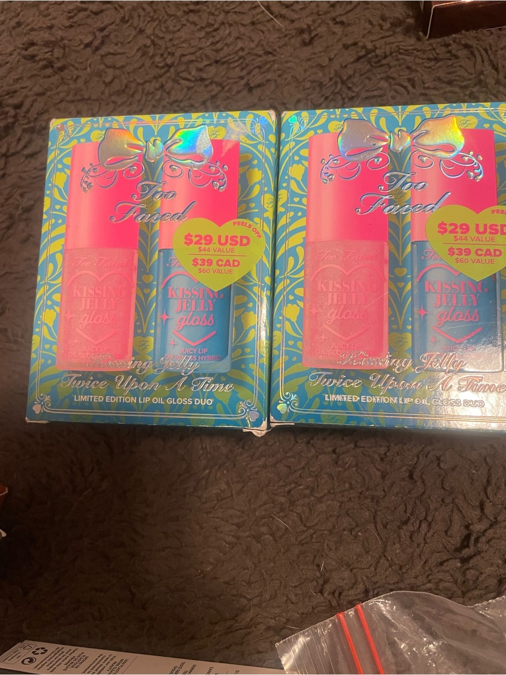Too Faced Kissing Jelly Gloss Duo — Pink & Blue Boxes